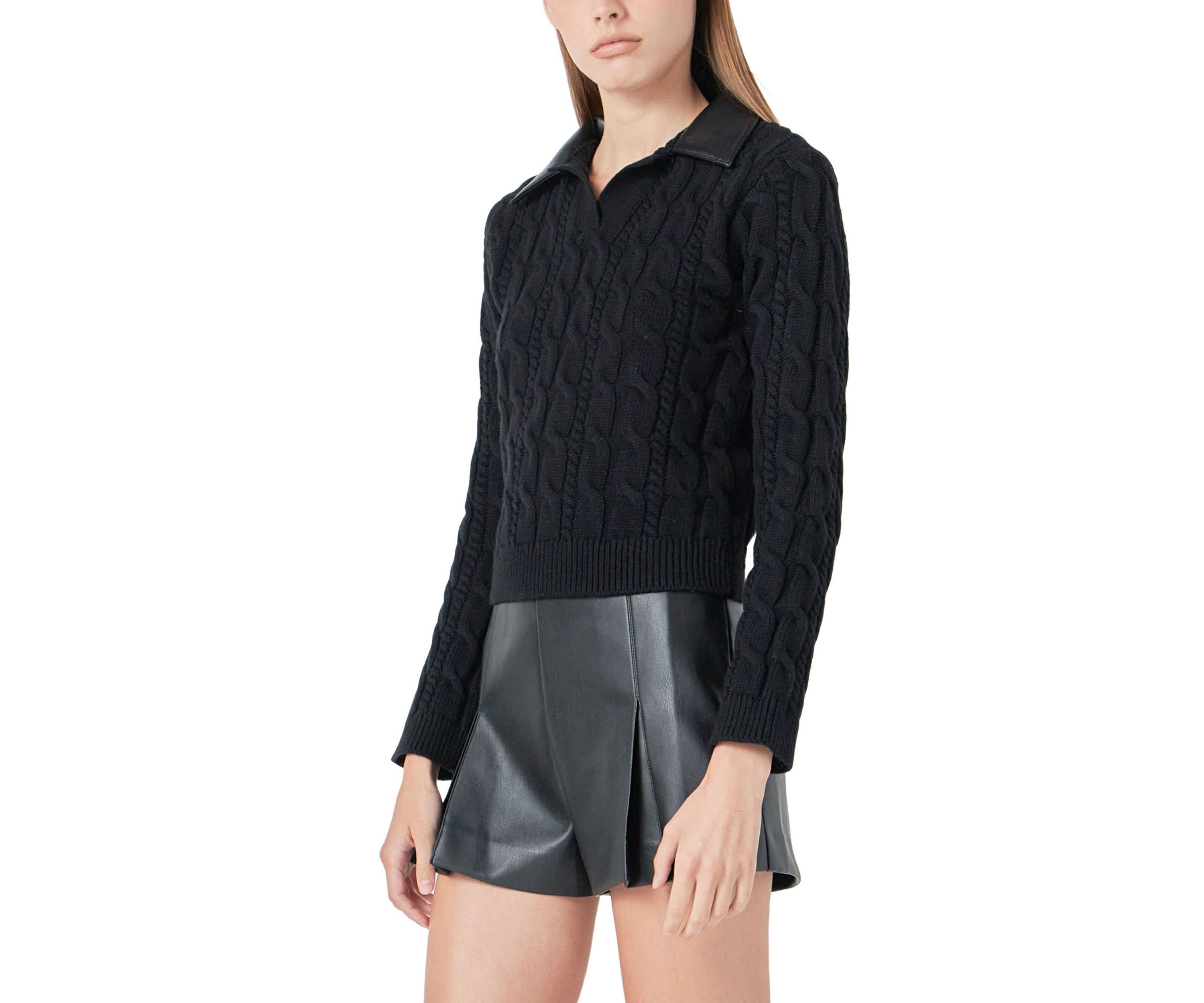 Leather Cable Knit Sweater