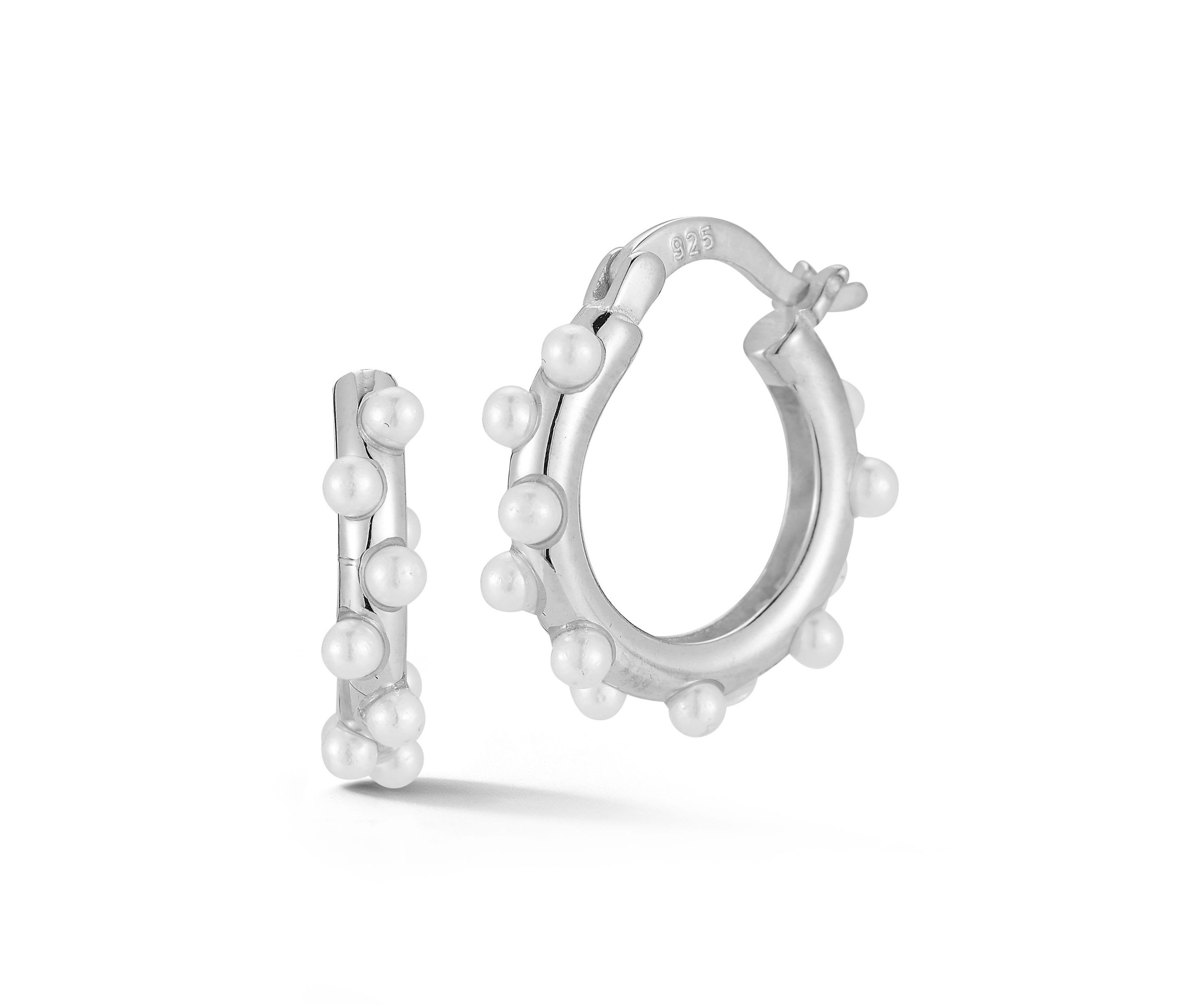 Sterling Silver Pearl Hoop Earrings