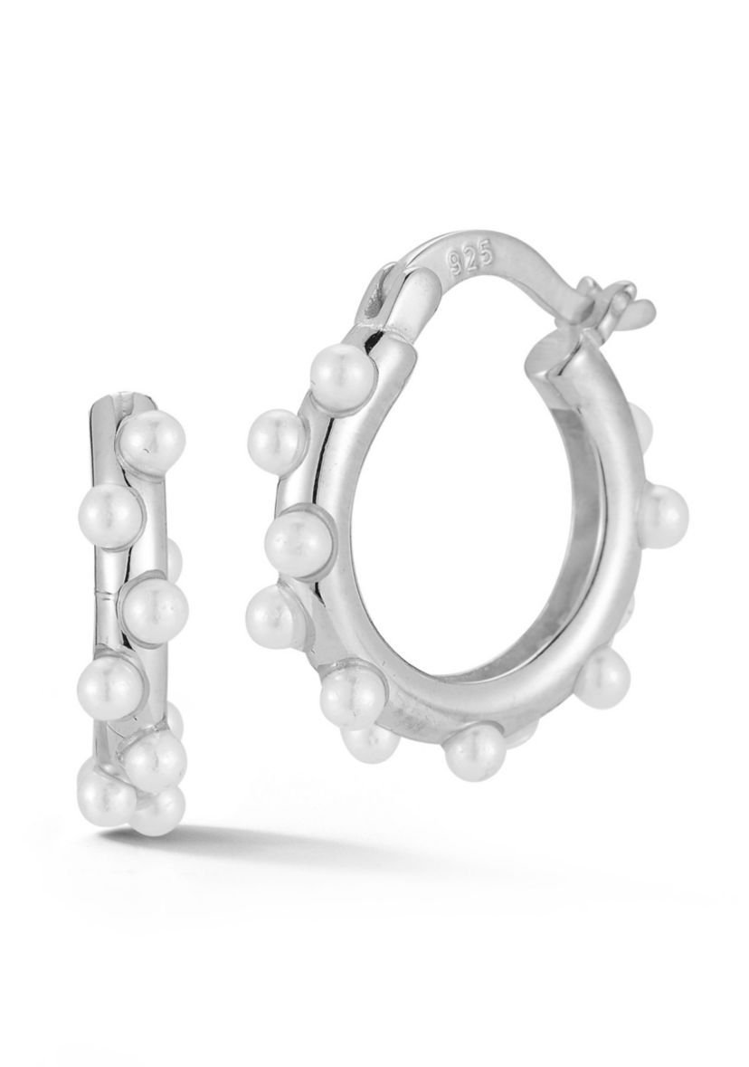 Sterling Silver Pearl Hoop Earrings