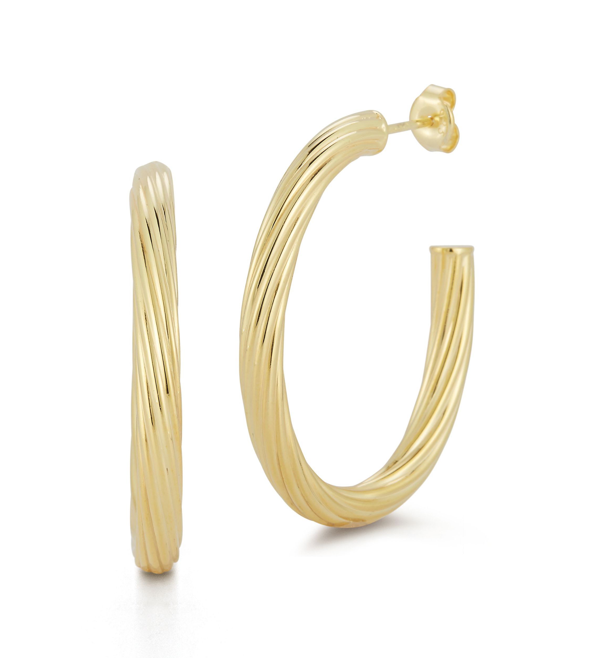 Sterling Silver Twist Oval Hoop Earrings