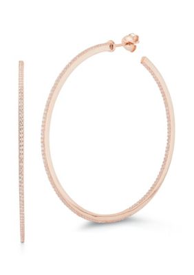 Sphera Milano Sterling Silver Cubic Zirconia Large Thin Inside Out Hoop Earrings, Gold