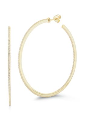 Sphera Milano Sterling Silver Cubic Zirconia Large Thin Inside Out Hoop Earrings
