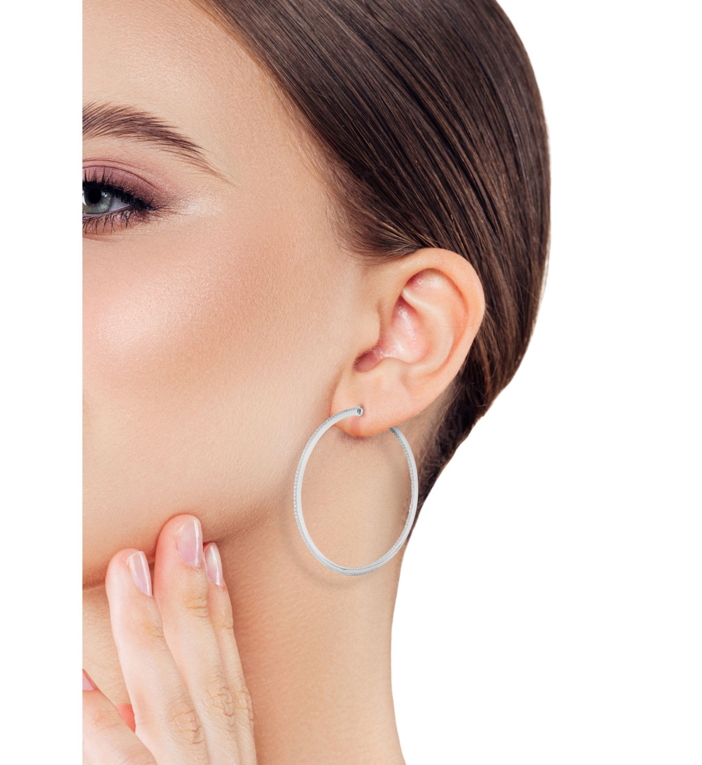 Sterling Silver Cubic Zirconia Large Thin Inside Out Hoop Earrings