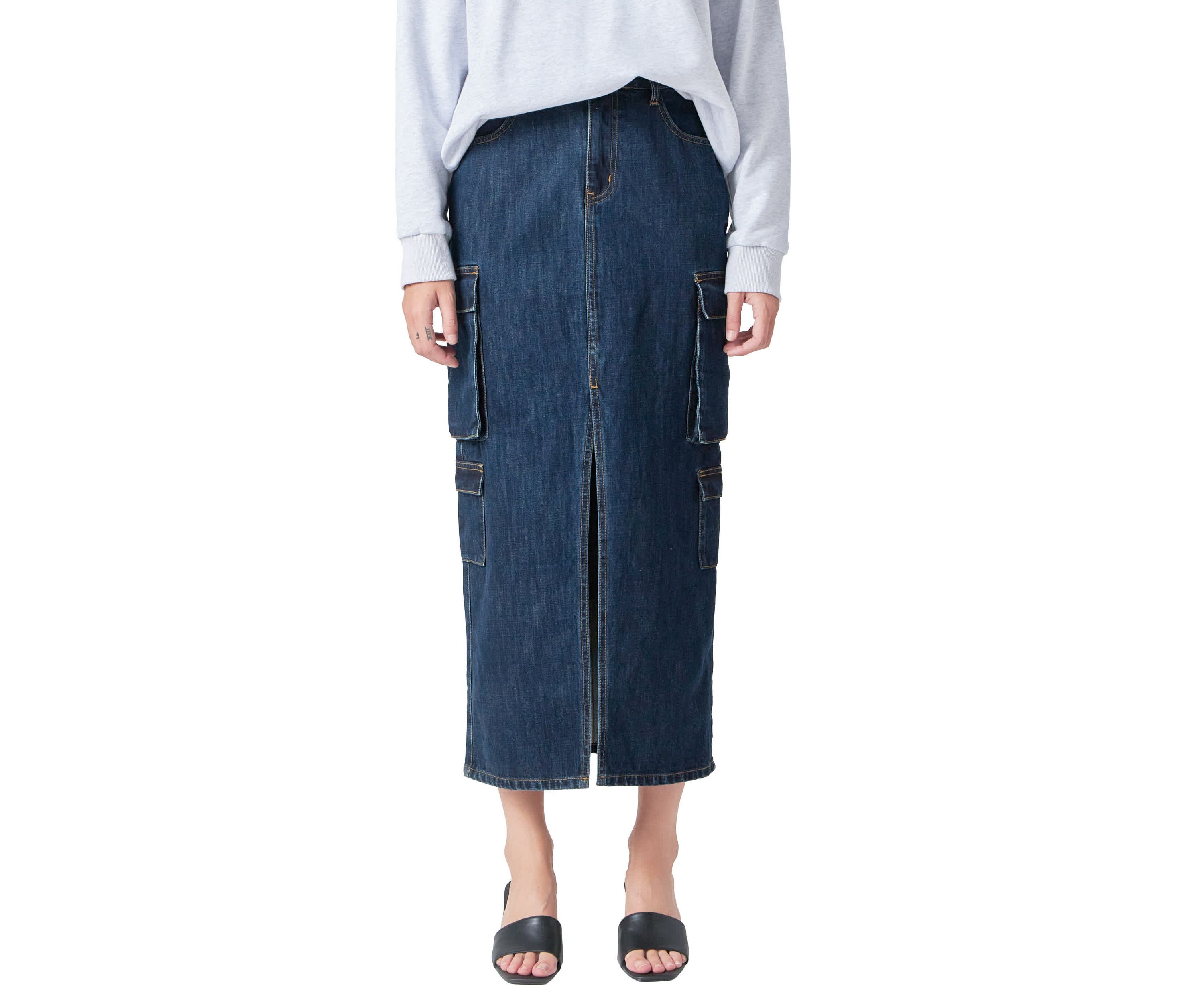 Denim Cargo Maxi Skirt