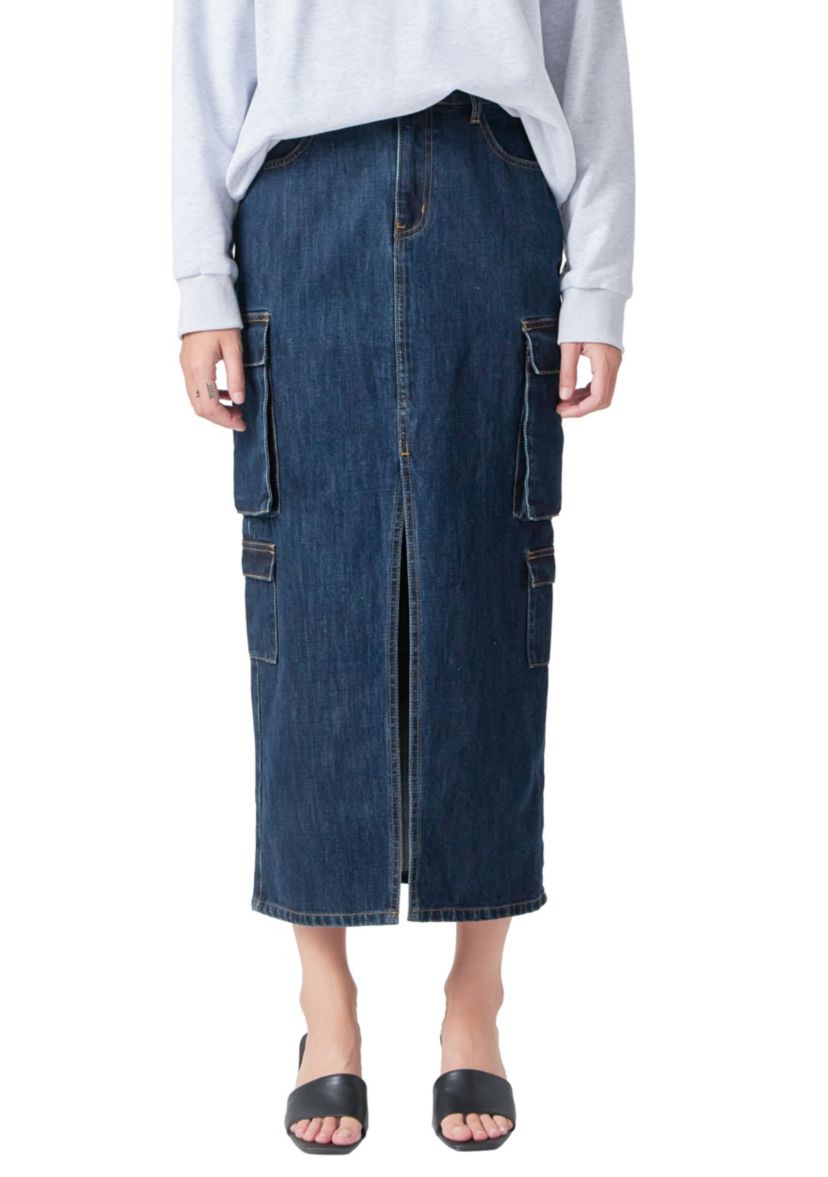 Denim Cargo Maxi Skirt