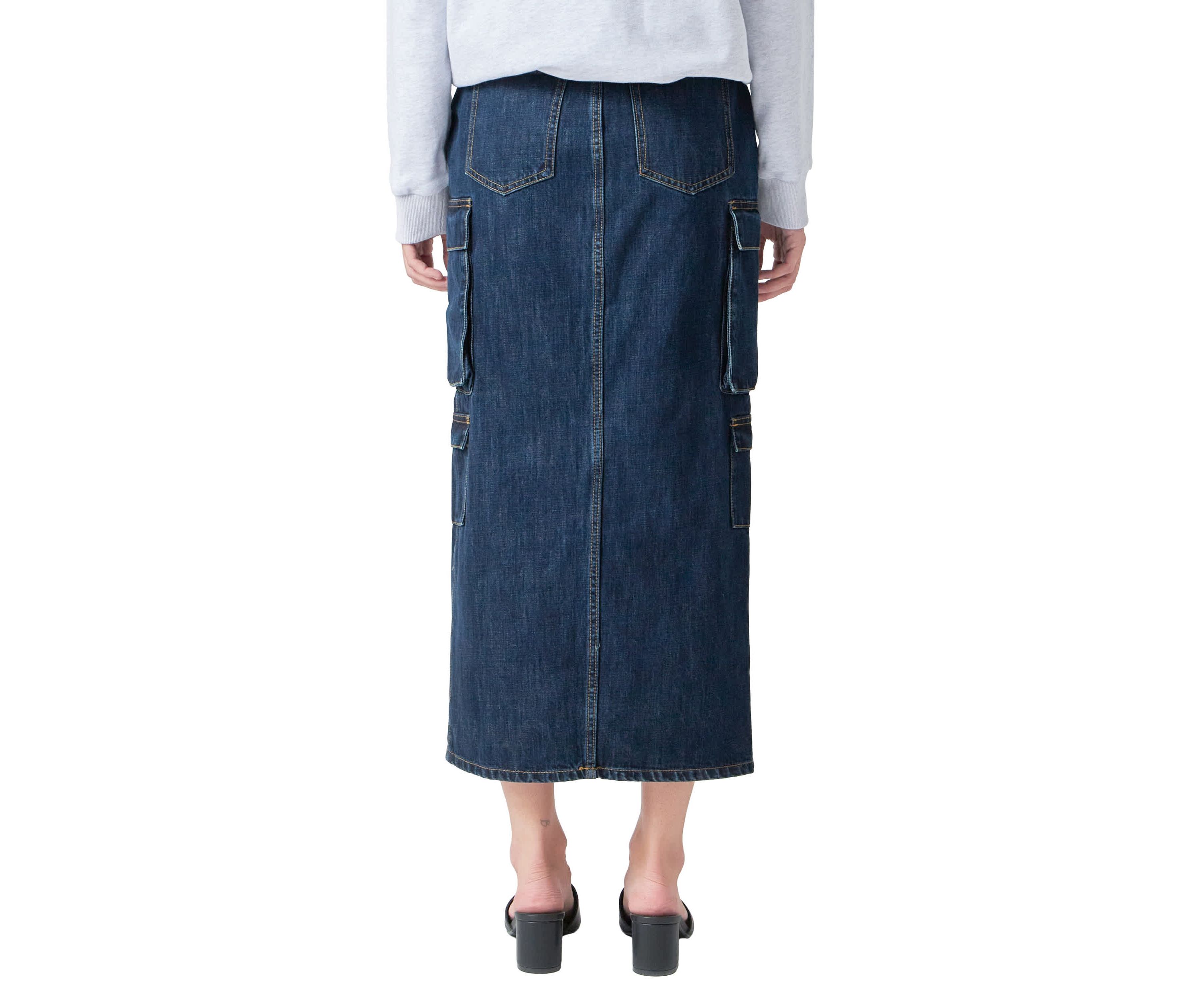 Denim Cargo Maxi Skirt