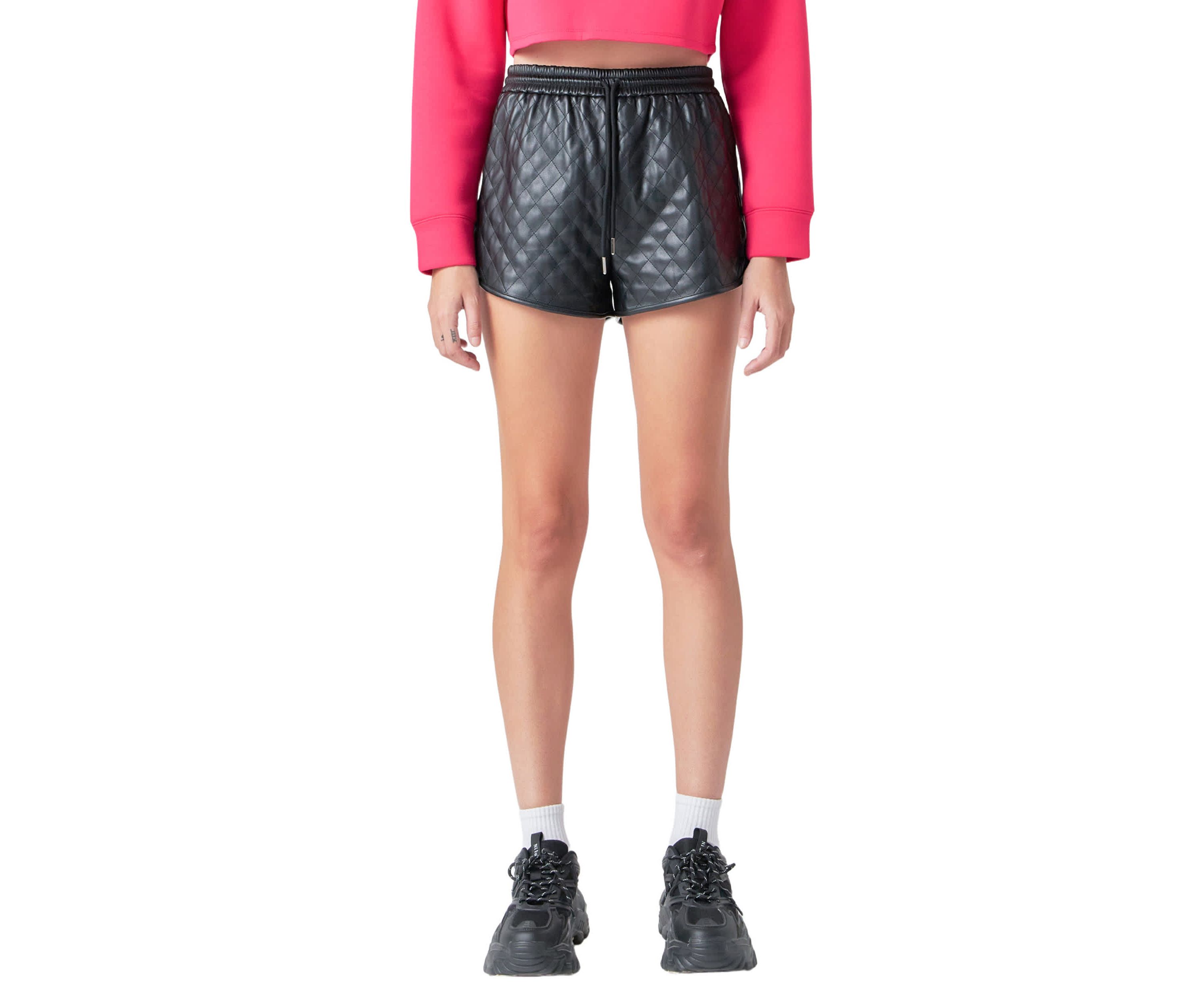 Faux Leather Diamond Stitch Shorts