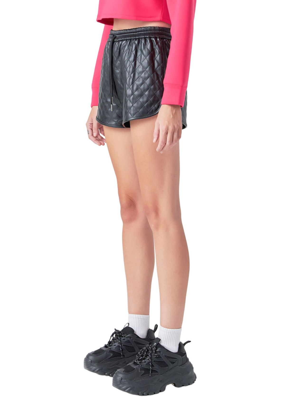 Faux Leather Diamond Stitch Shorts