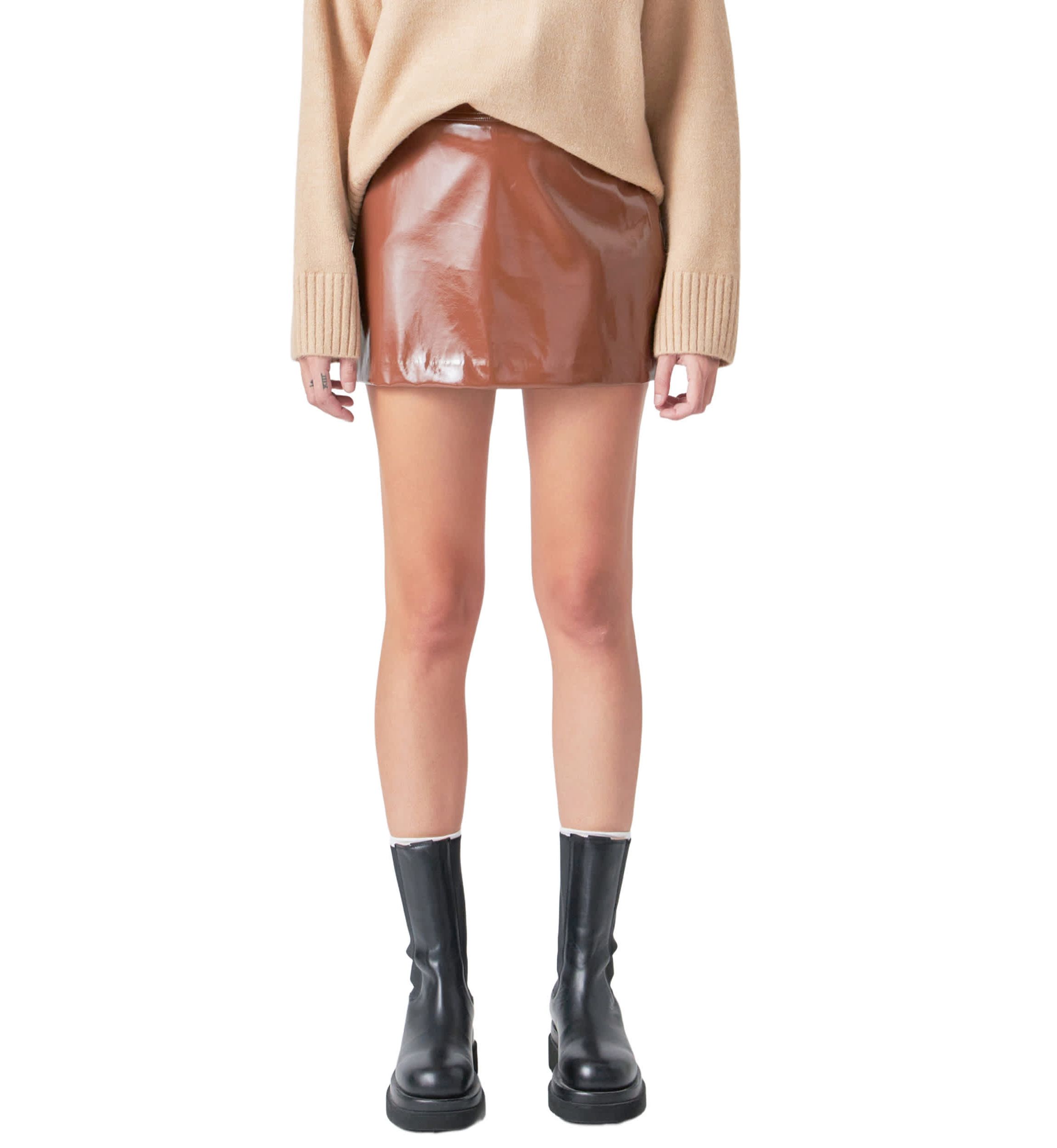 Glossy Leather Skort