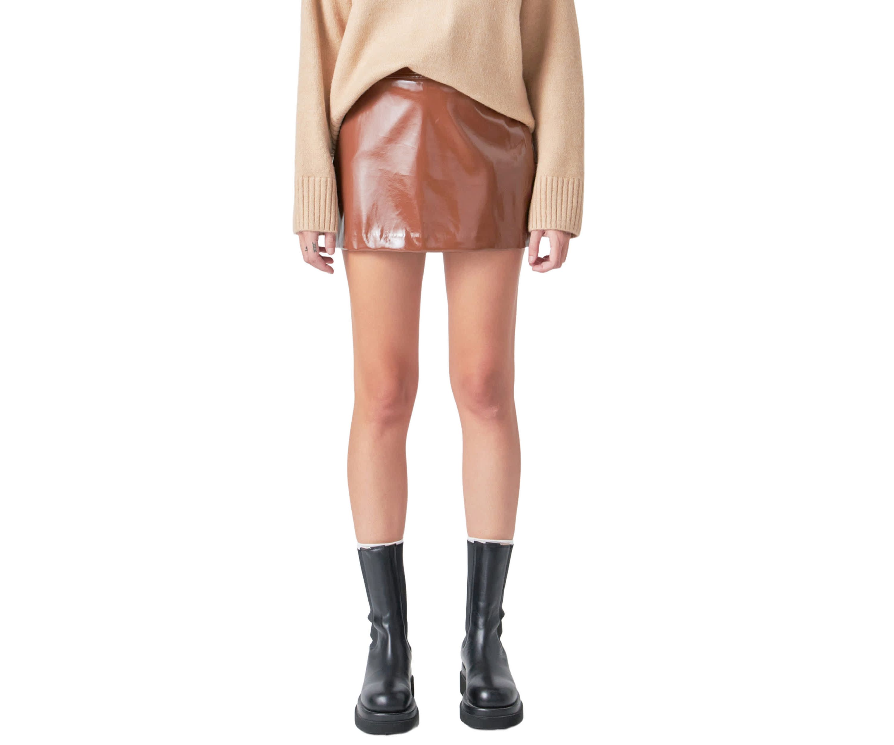 Glossy Leather Skort