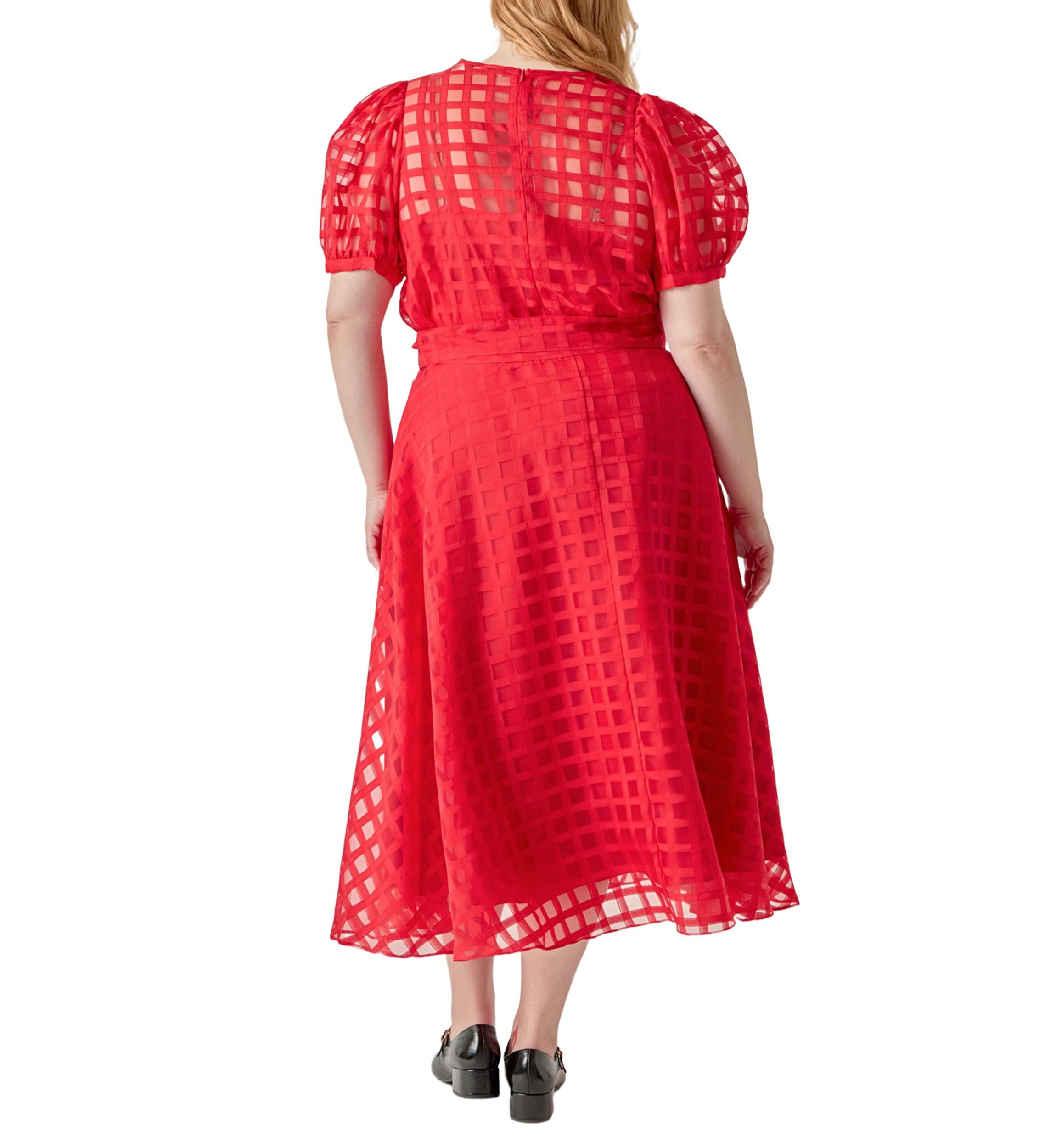 Plaid Organza Fit & Flare Midi Skirt