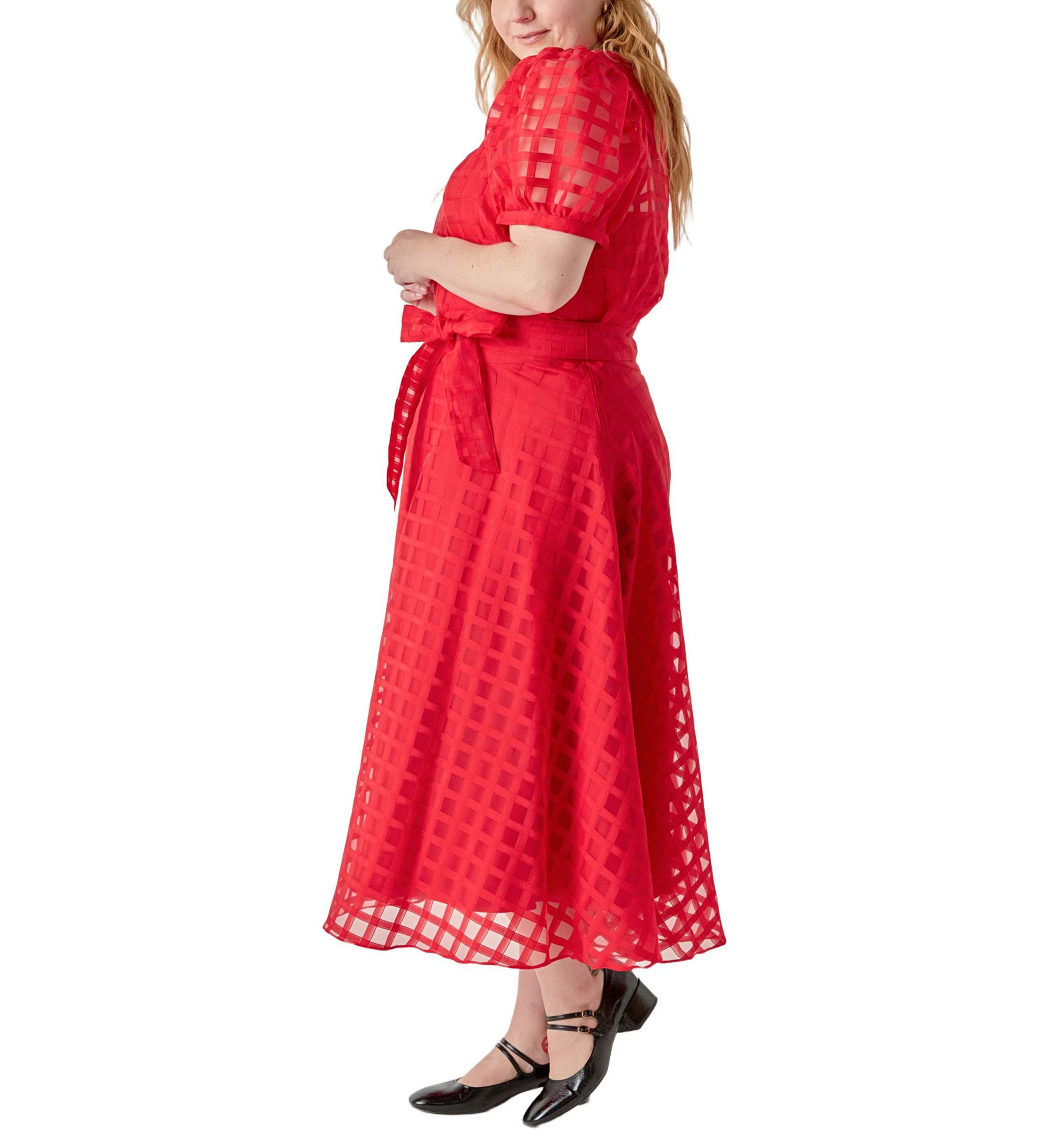 Plaid Organza Fit & Flare Midi Skirt