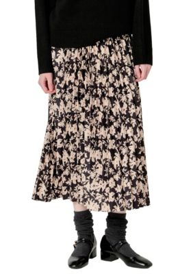 ENGLISH FACTORY Women's PLEATED PRINT MIDI SKIRT, Black, Small