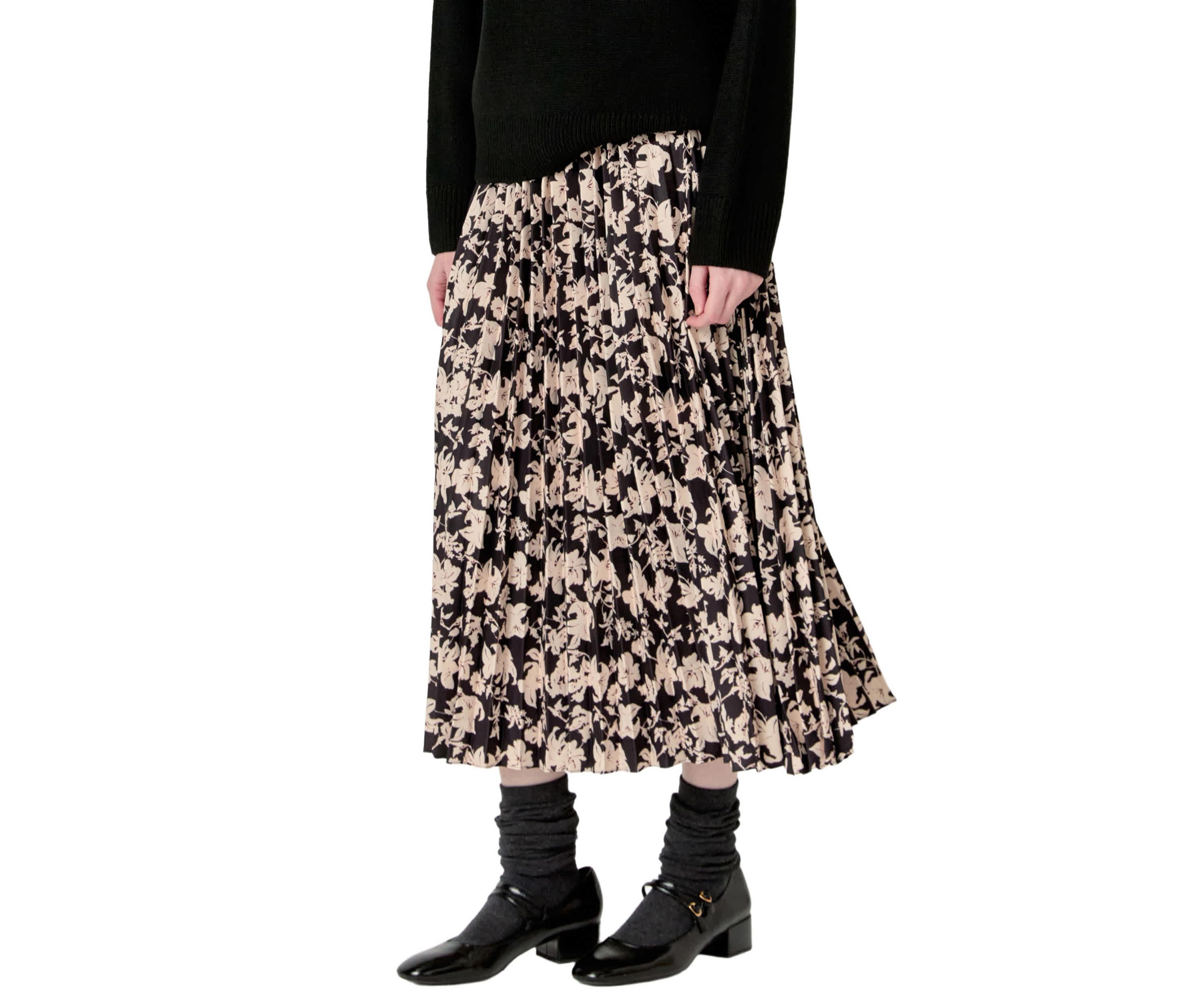 PLEATED PRINT MIDI SKIRT
