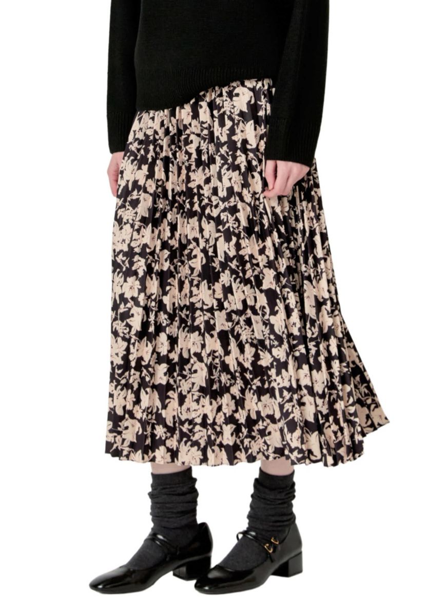 PLEATED PRINT MIDI SKIRT