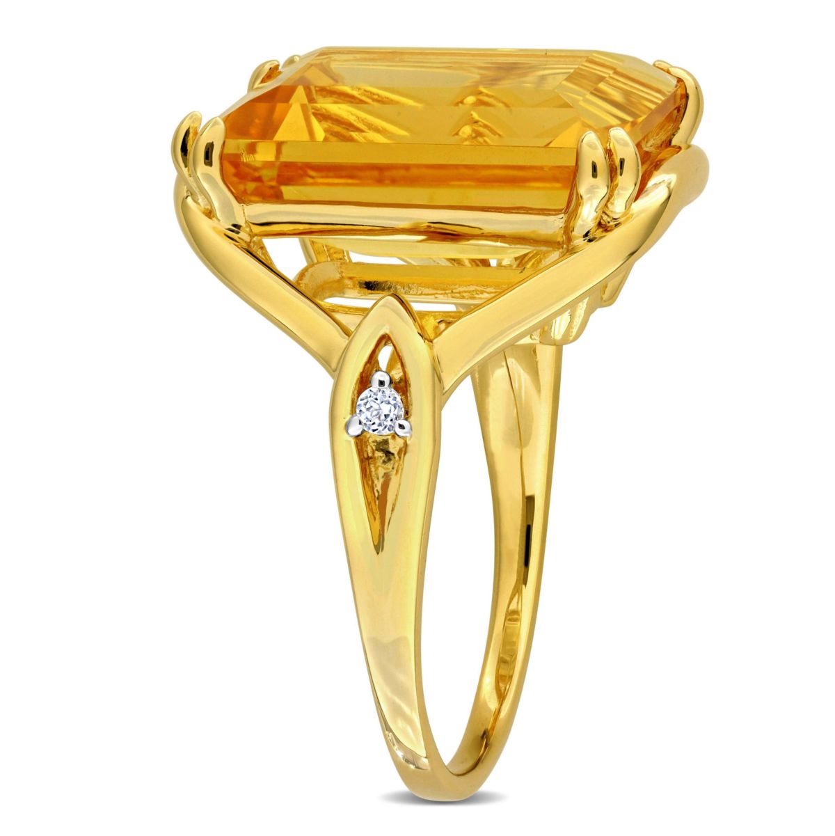 2 Piece Set of Citrine & White Topaz Solitaire Necklace & Ring in Yellow Plated Sterling Silver, 18"