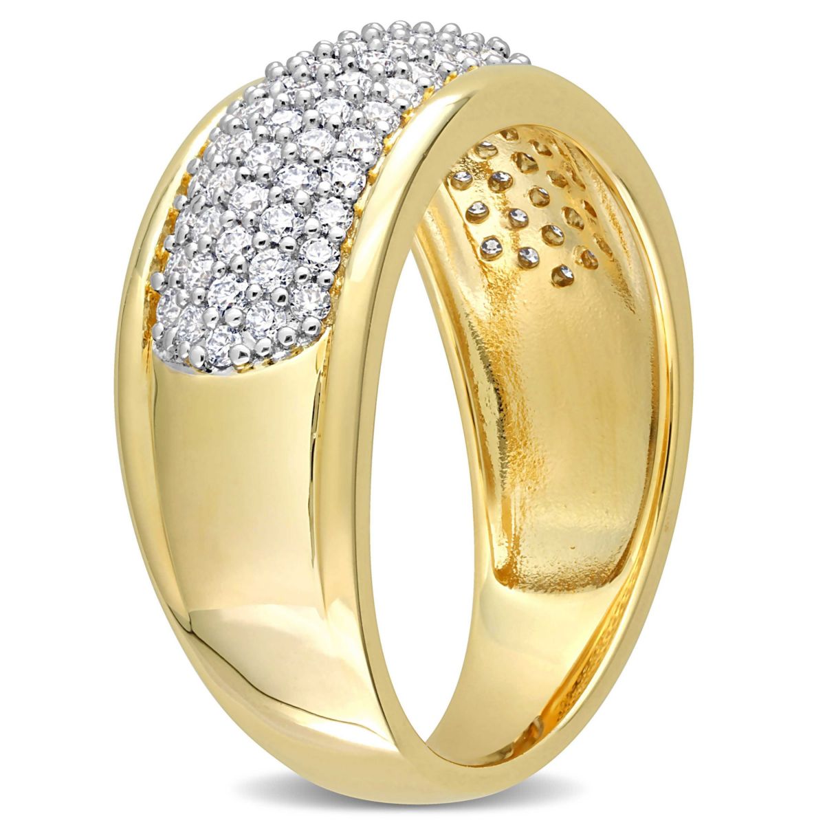 Lab Created 2 Piece Set of Created White Moissanite Triple Row Hoop Earrings & Semi-Eternity Ring in Yellow Plated Sterling Silver