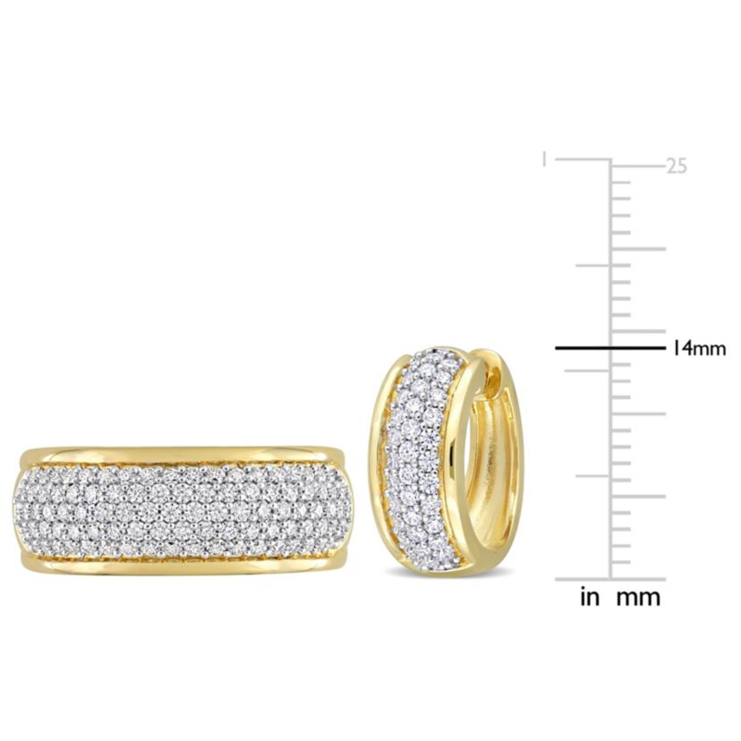 Lab Created 2 Piece Set of Created White Moissanite Triple Row Hoop Earrings & Semi-Eternity Ring in Yellow Plated Sterling Silver