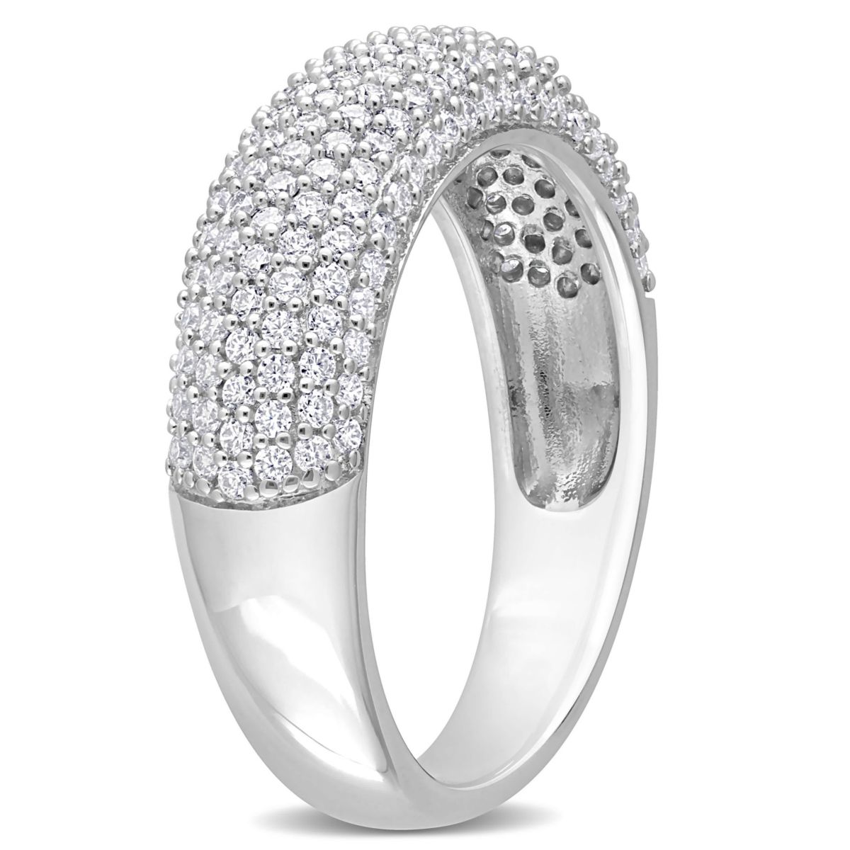 Lab Created 2 Piece Set of Created White Moissanite Multi-Row Hoop Earrings & Semi-Eternity Ring in Sterling Silver