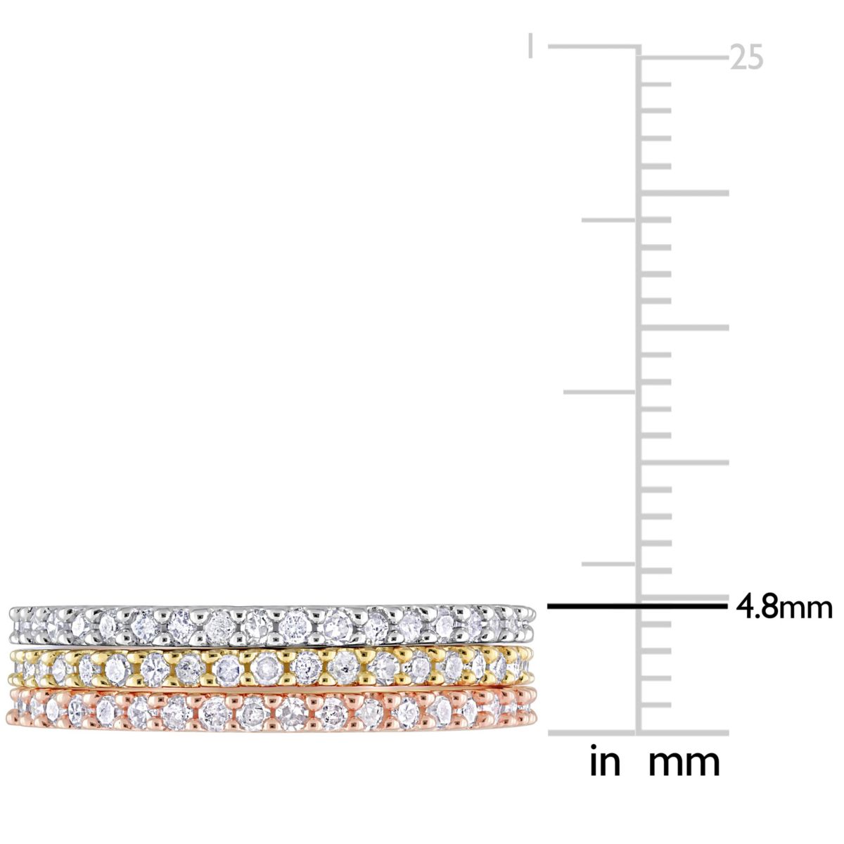 3 Pc Set of Diamond Ring in Yellow, Rose & White Sterling Silver