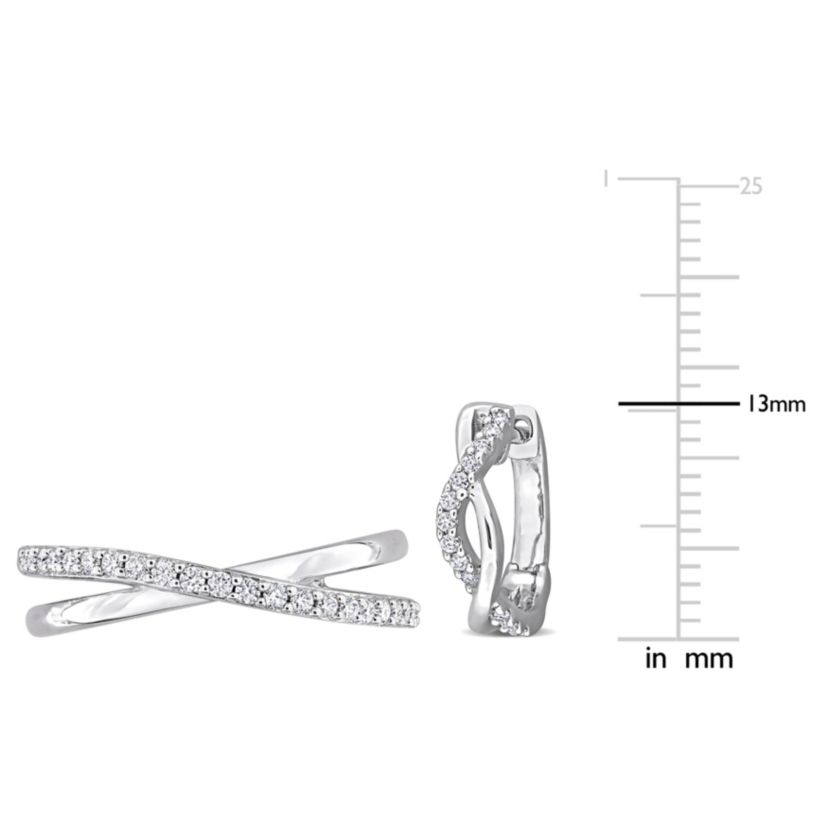 Lab Created 2 Piece Set of Created White Moissanite Hoop Earrings & Criss-Cross Ring in Sterling Silver
