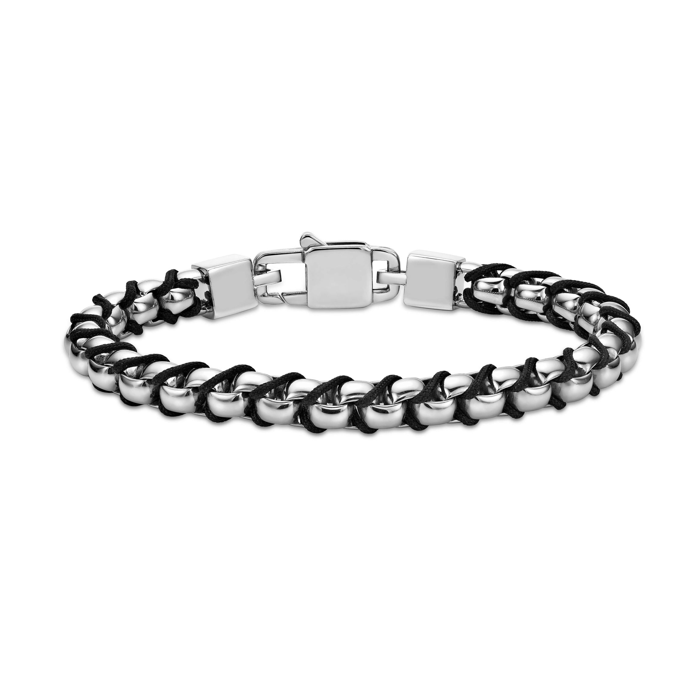 Stainless Steel with Braided Cord Box Chain Bracelet