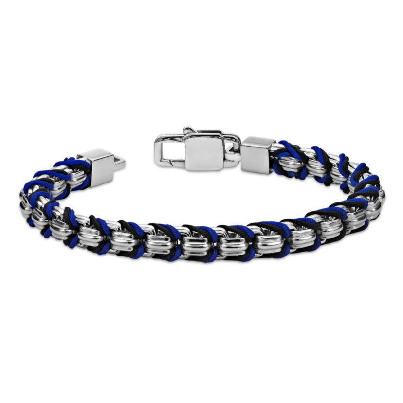 Stainless Steel with Braided Cord Box Chain Bracelet