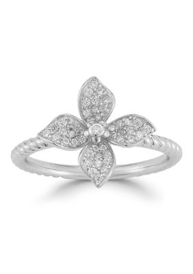 Sphera Milano Sterling Silver Cubic Zirconia Flower Ring, 7