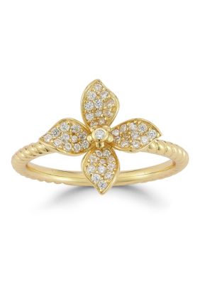 Sphera Milano Sterling Silver Cubic Zirconia Flower Ring