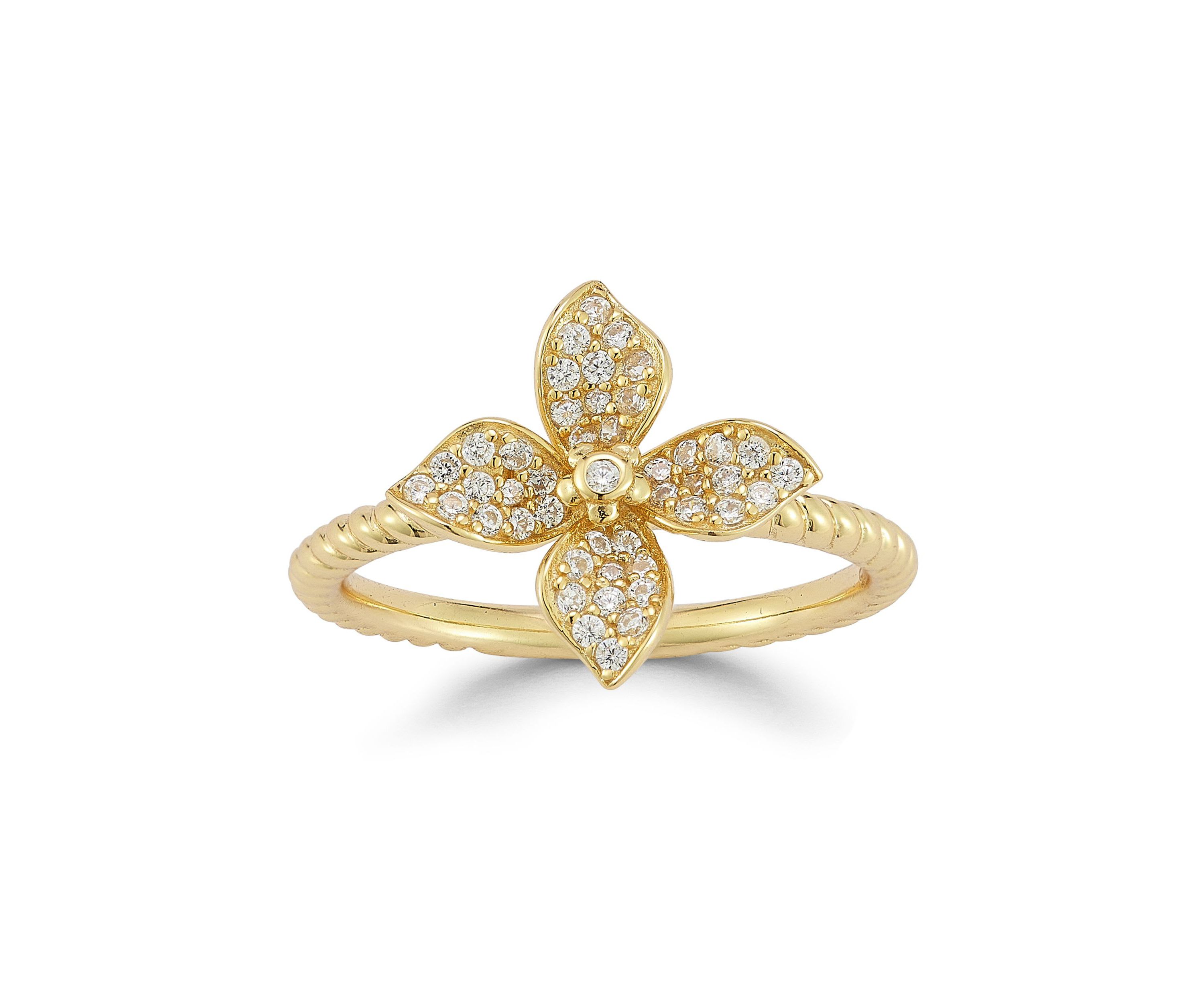Sterling Silver Cubic Zirconia Flower Ring