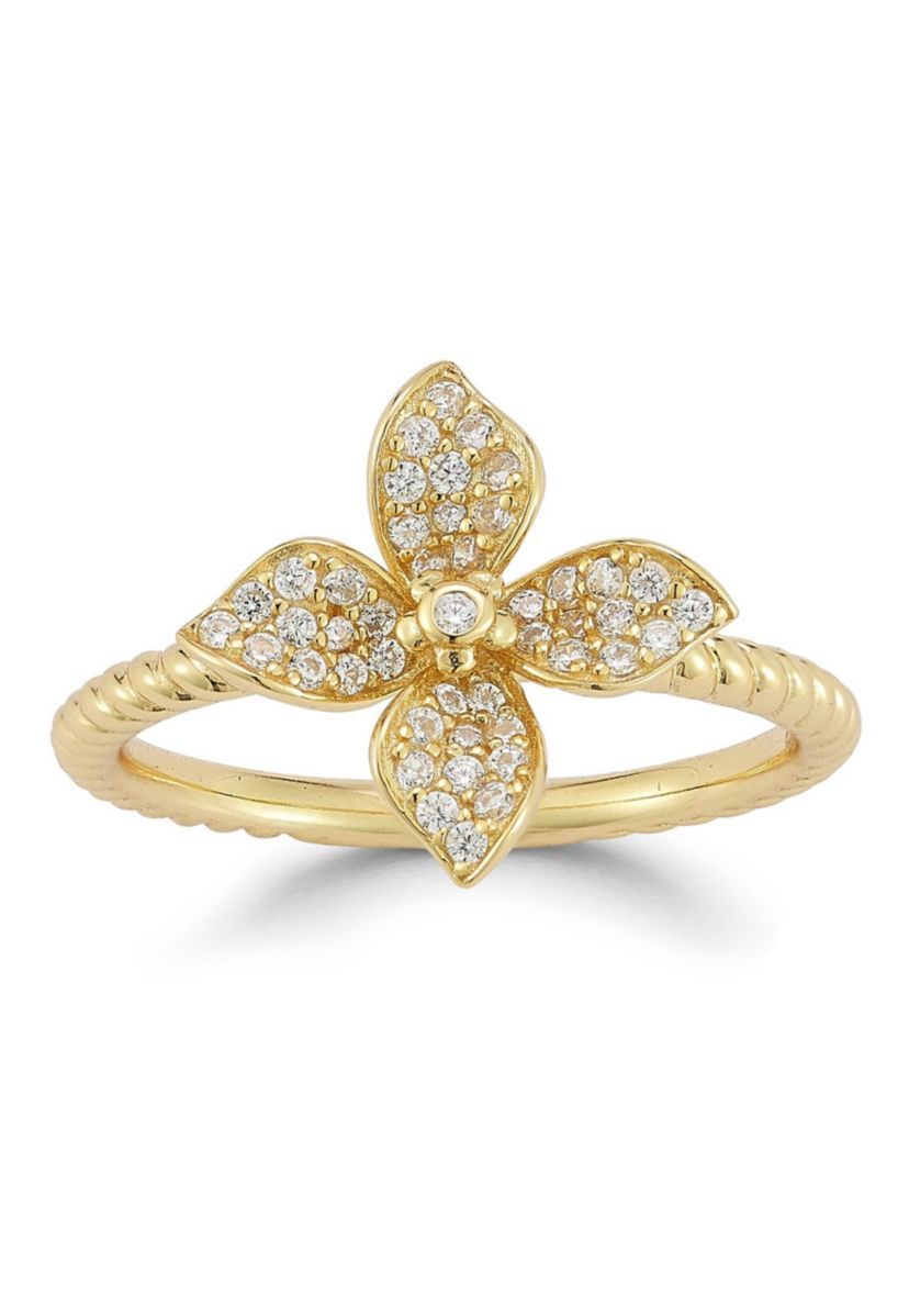 Sterling Silver Cubic Zirconia Flower Ring
