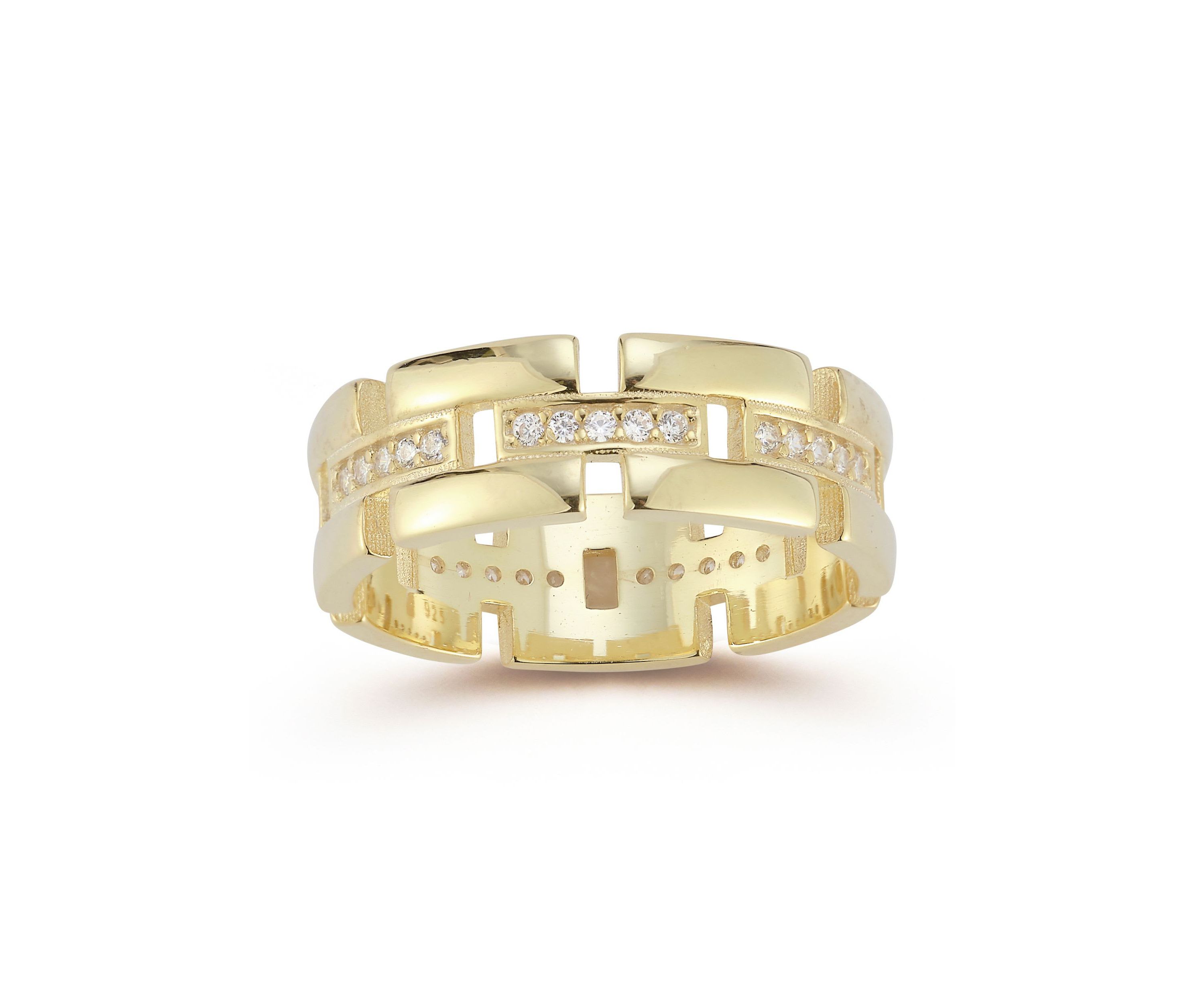 Sterling Silver Cubic Zirconia Link Band Ring