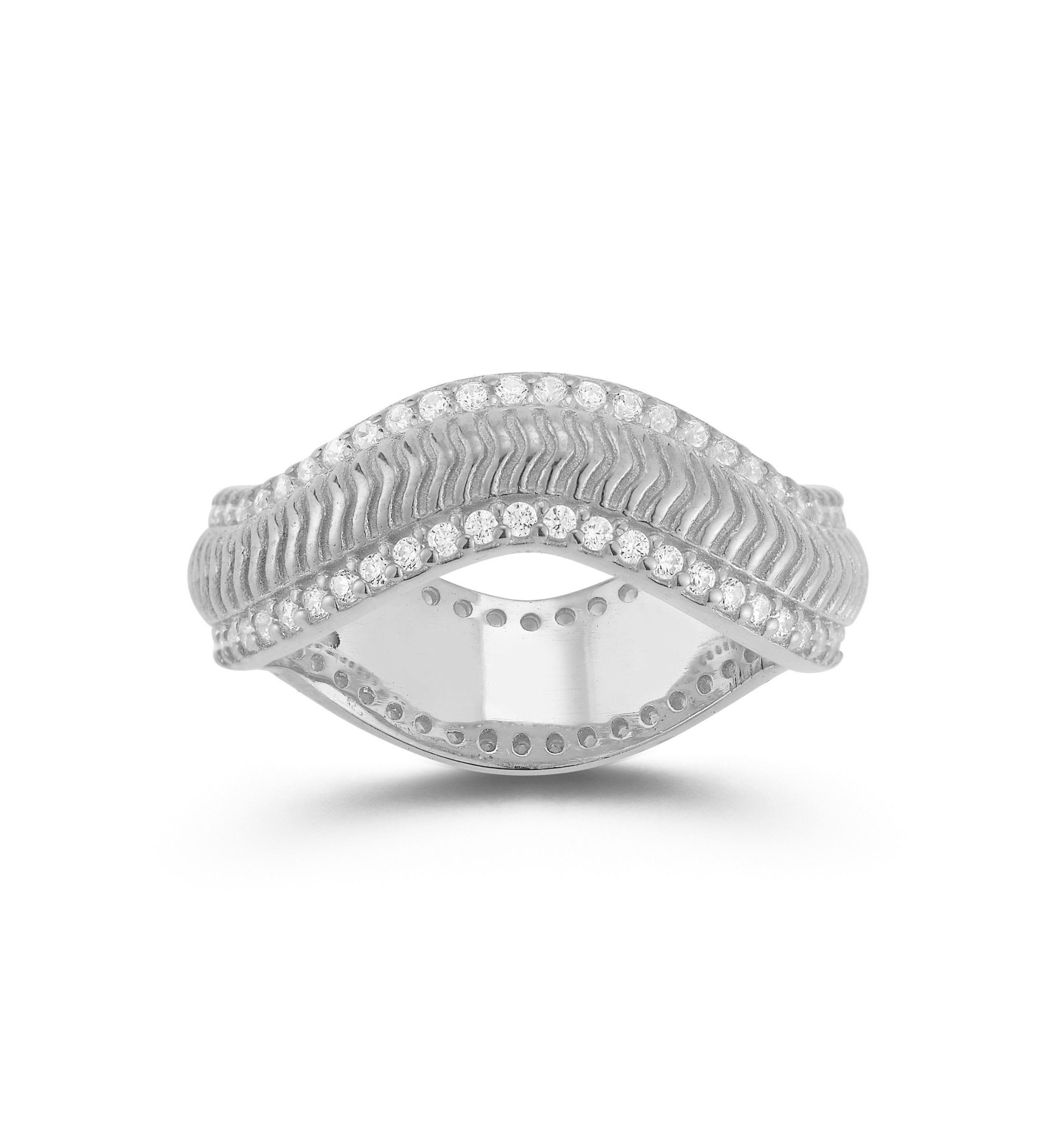 Sterling Silver Cubic Zirconia Wave Band Ring