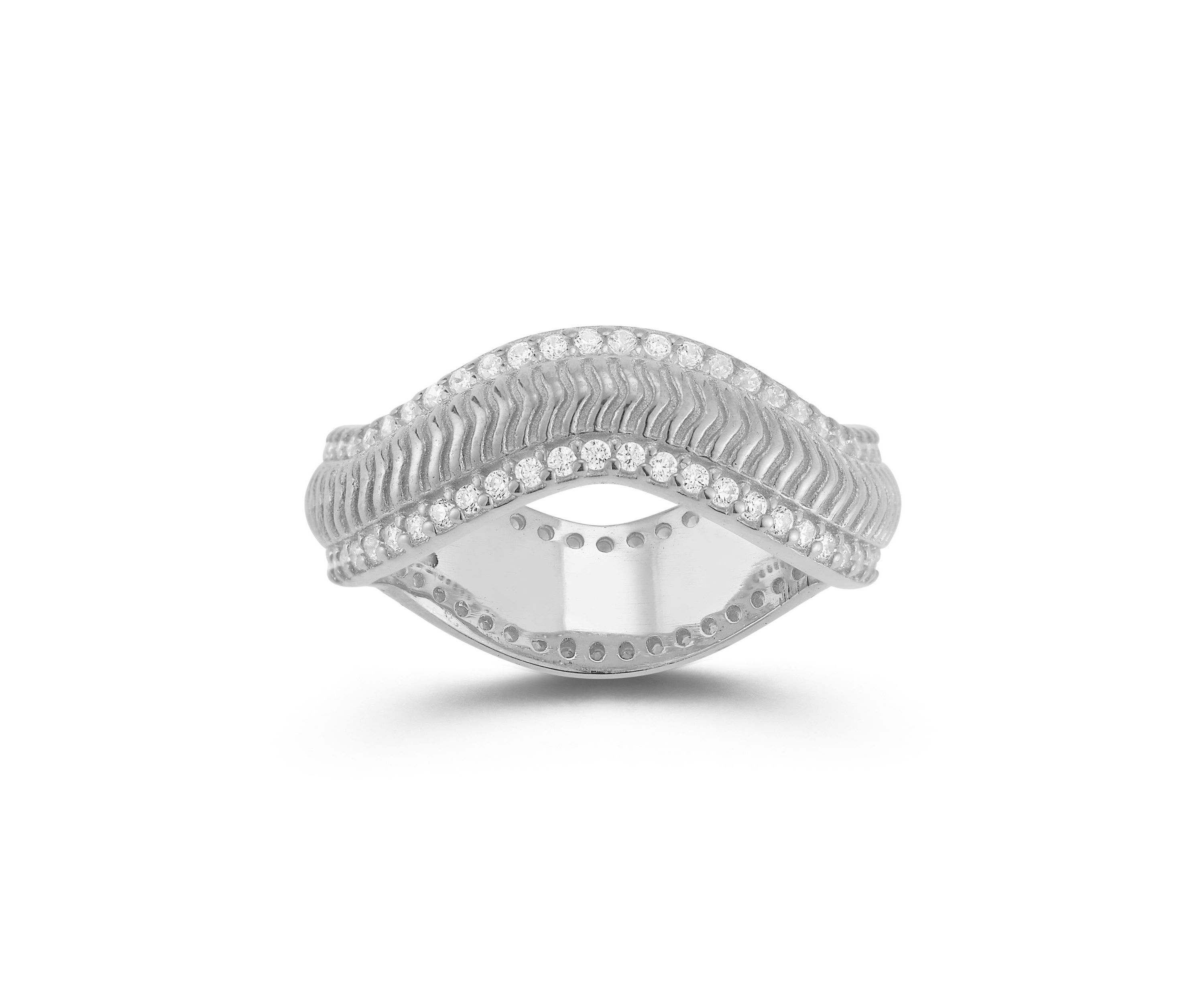 Sterling Silver Cubic Zirconia Wave Band Ring