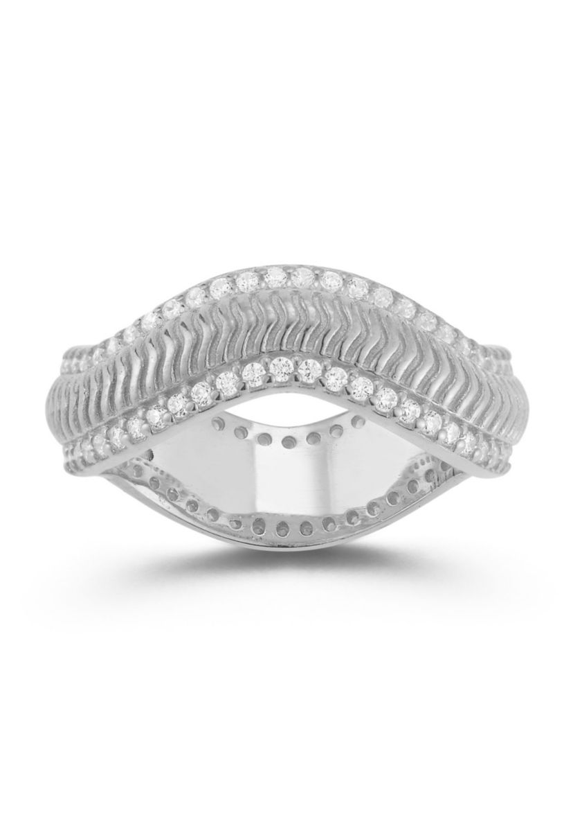 Sterling Silver Cubic Zirconia Wave Band Ring
