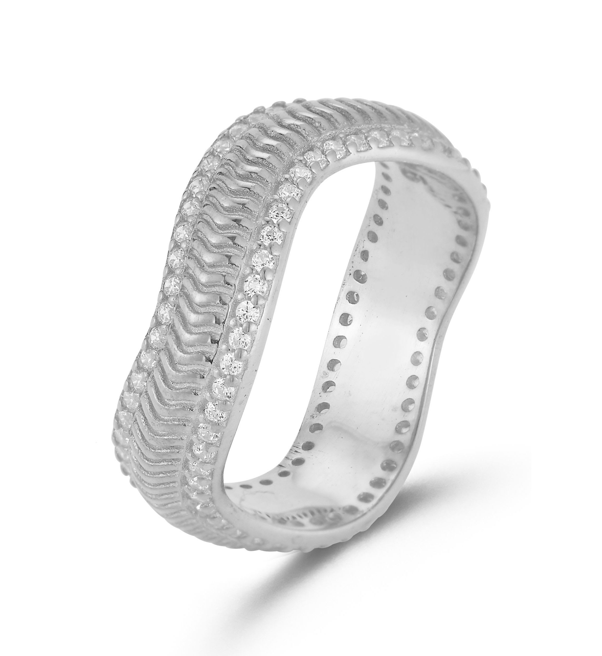 Sterling Silver Cubic Zirconia Wave Band Ring