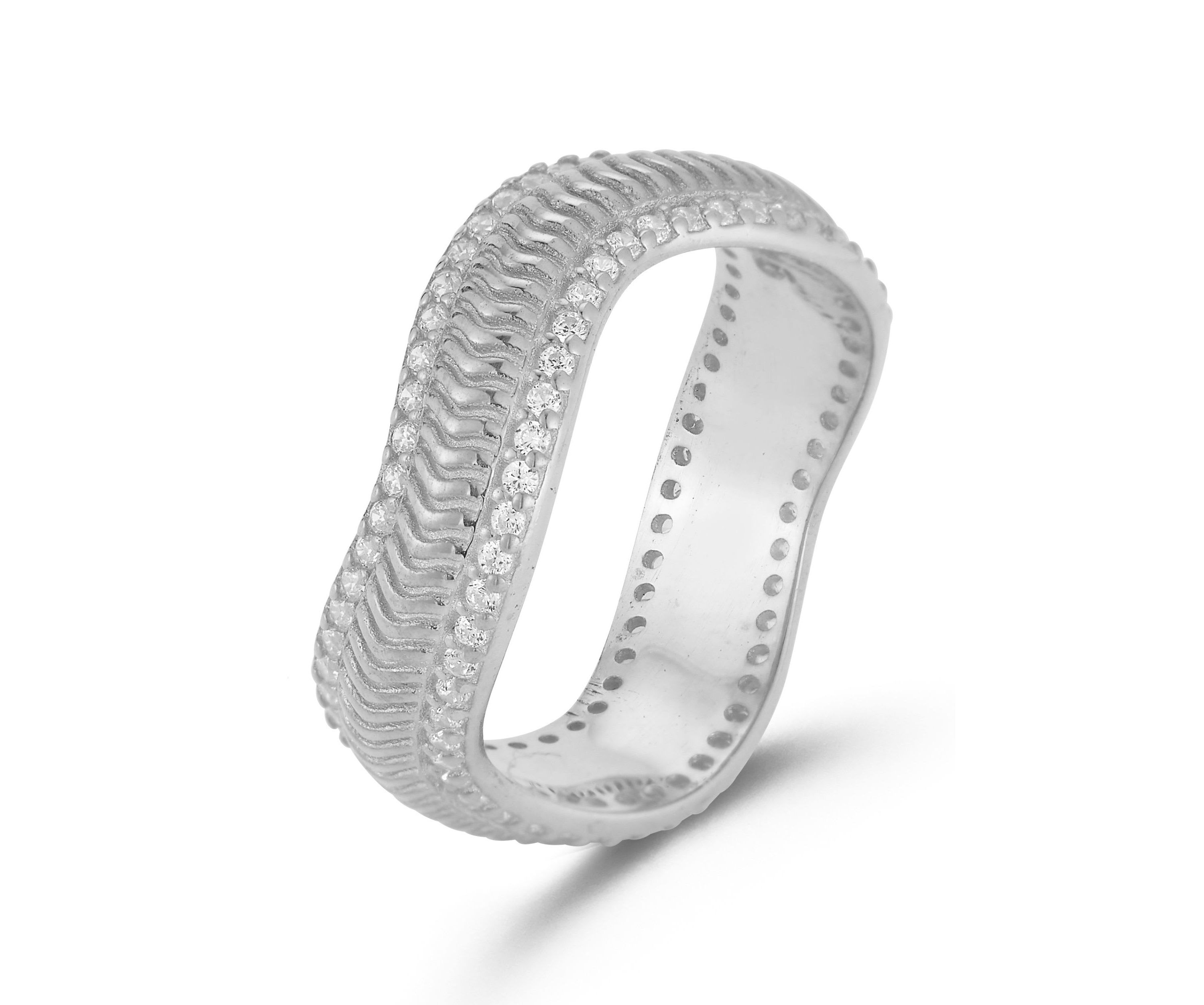 Sterling Silver Cubic Zirconia Wave Band Ring