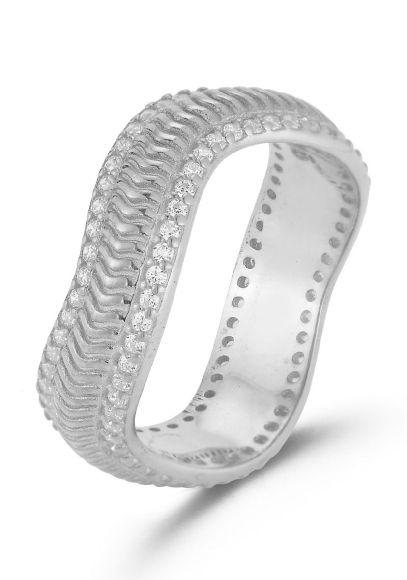 Sterling Silver Cubic Zirconia Wave Band Ring