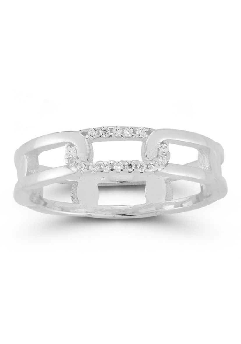 Sterling Silver Cubic Zirconia Elongated Link Band Ring