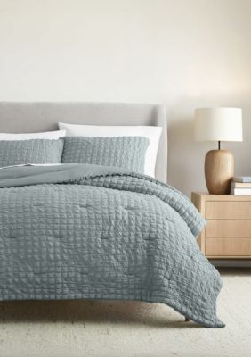 Luxury Inn Seersucker Textured Ultra Soft Microfiber All Season Down-Alternative Comforter Set, Light Blue, Full/Queen