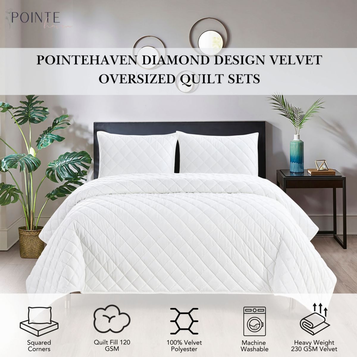 Pointehaven Luxury Diamond Velvet Quilt Set