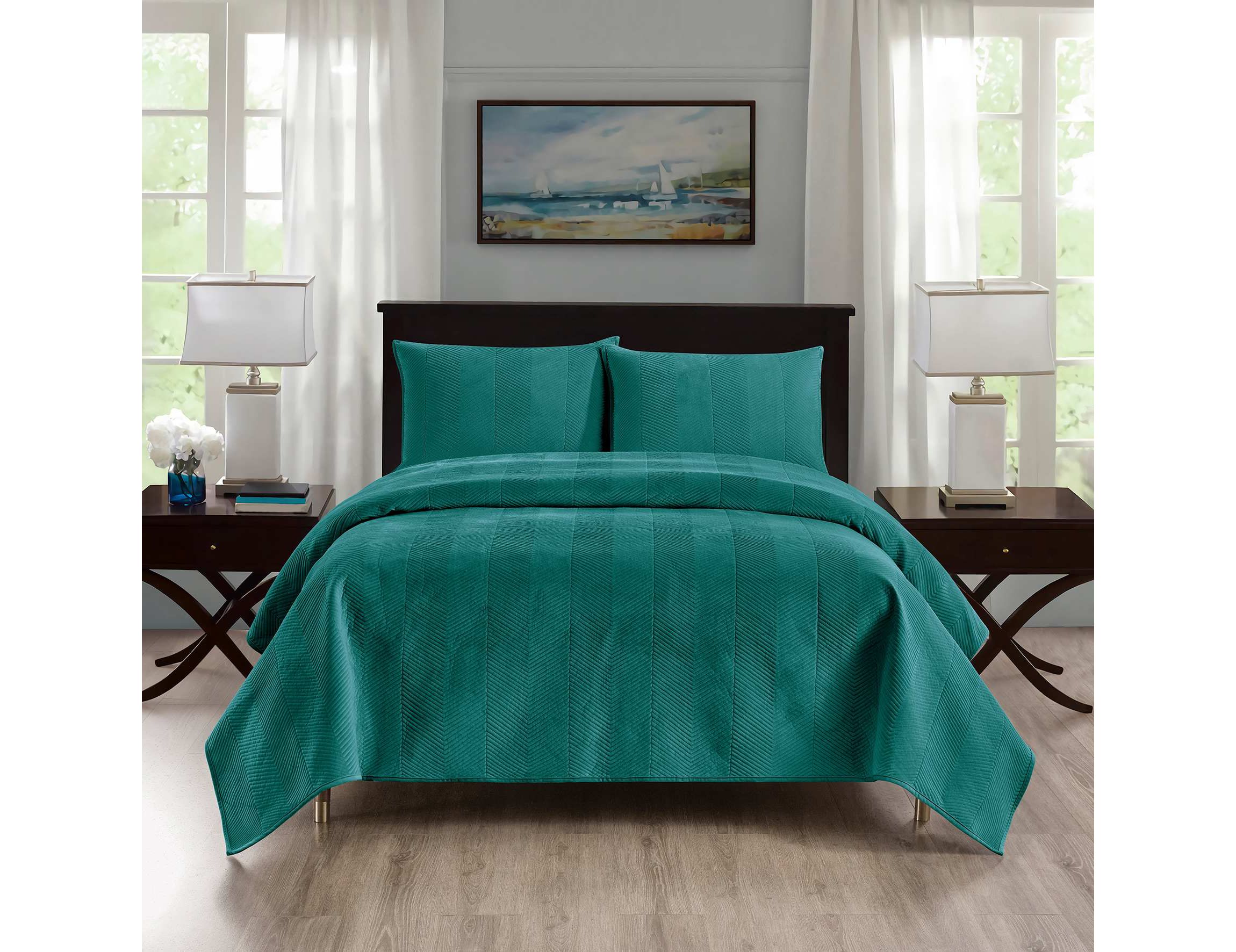 Pointehaven Luxury Chevron Velvet Quilt Set