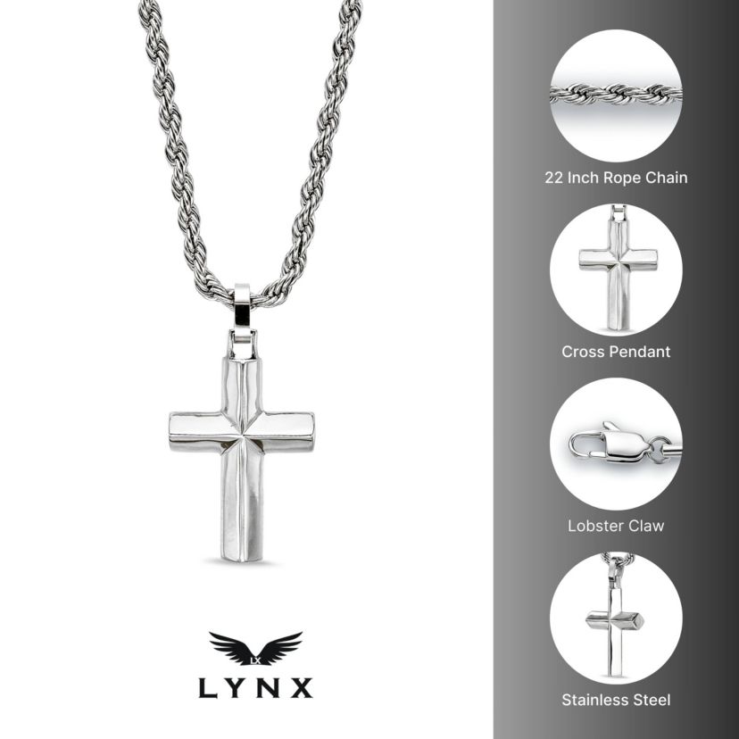 Stainless Steel Rope Chain Cross Pendant Necklace