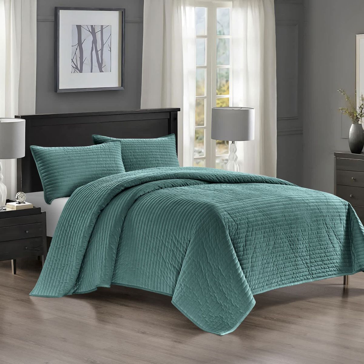 Pointehaven Luxury Channel Velvet Quilt Set