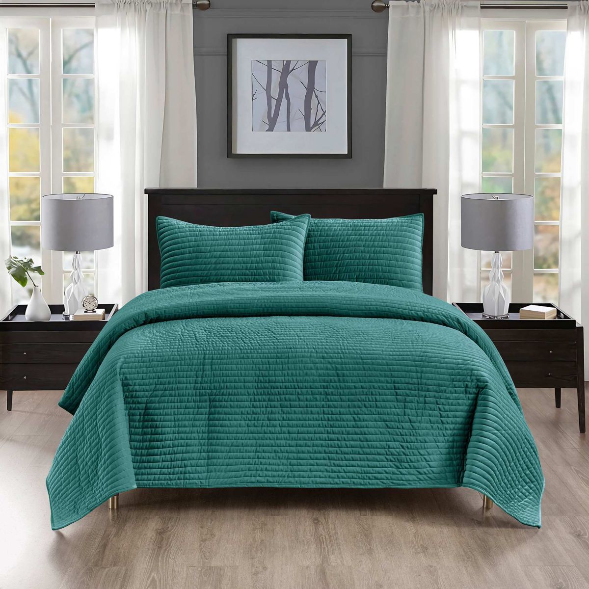 Pointehaven Luxury Channel Velvet Quilt Set