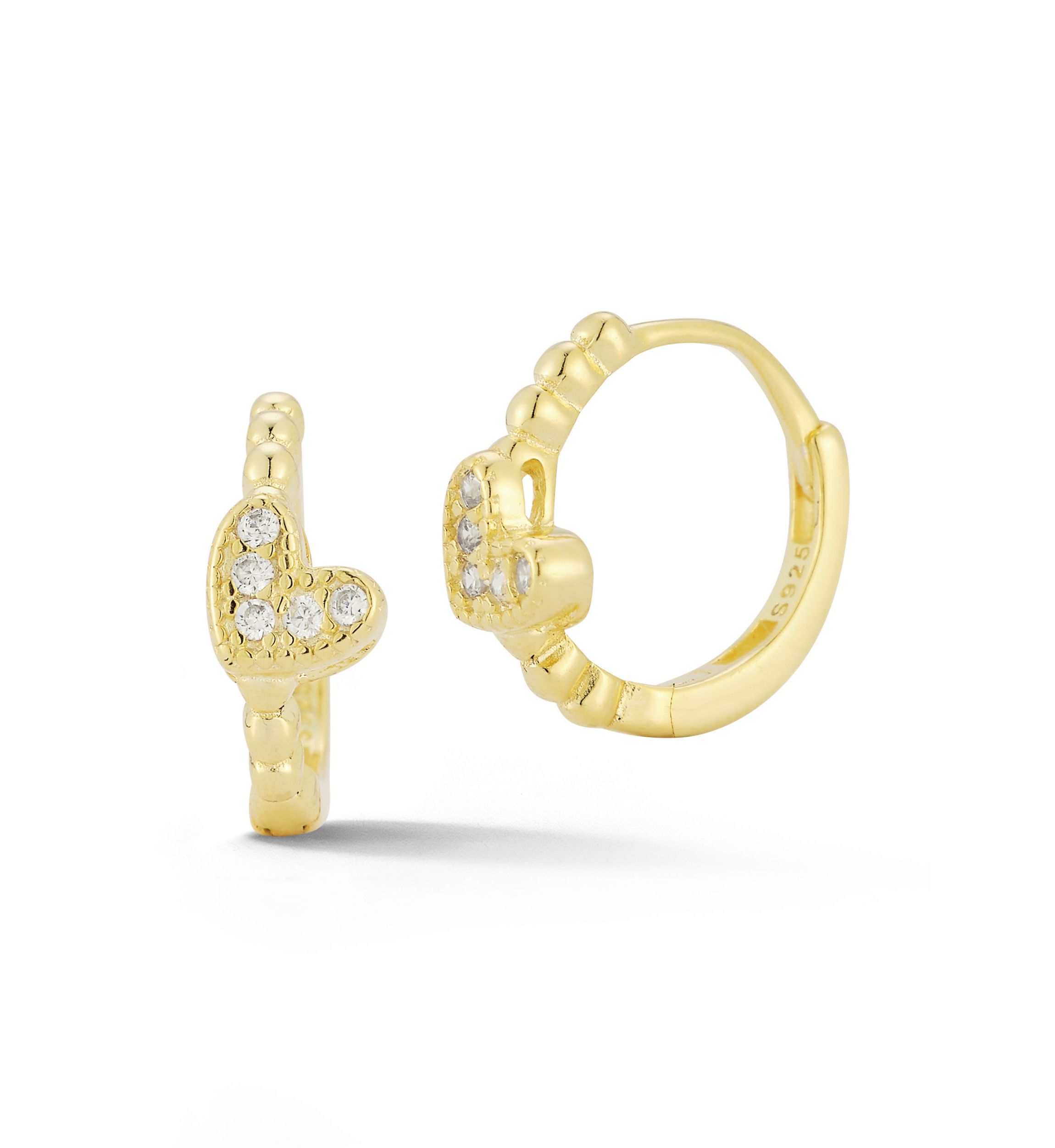 Sterling Silver Cubic Zirconia Heart Huggie Hoop Earrings
