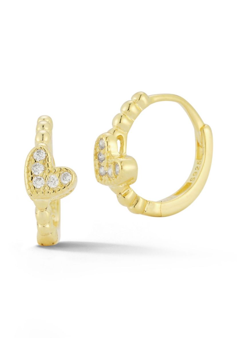 Sterling Silver Cubic Zirconia Heart Huggie Hoop Earrings