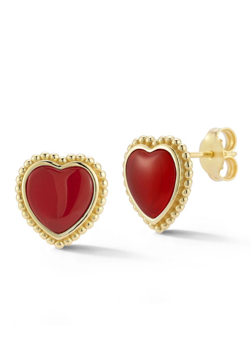 14K Gold Over Sterling Silver Gemstone Heart Stud Earrings
