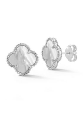 Sphera Milano Sterling Silver Mother of Pearl Clover Stud Earrings