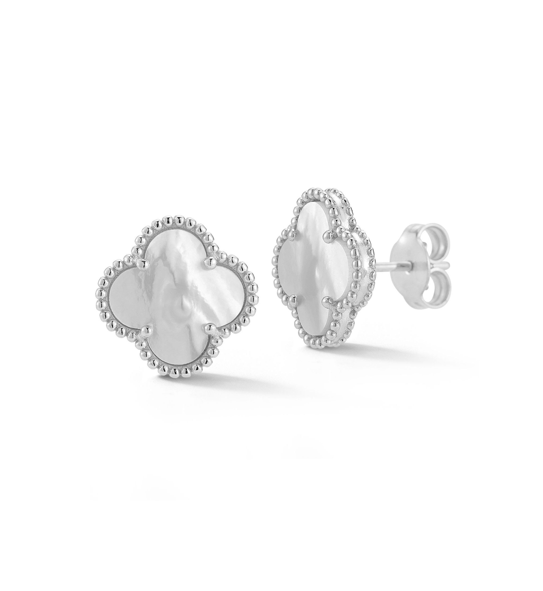 Sterling Silver Mother of Pearl Clover Stud Earrings